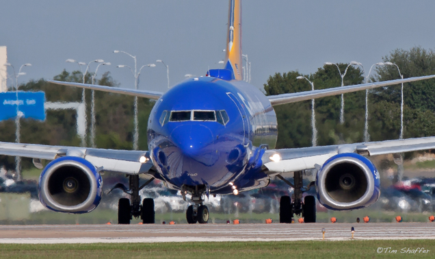 The flattened engine nacelles are seen on this Southwest Airlines Next Generation Boeing 737-700 (Tim Shaffer)